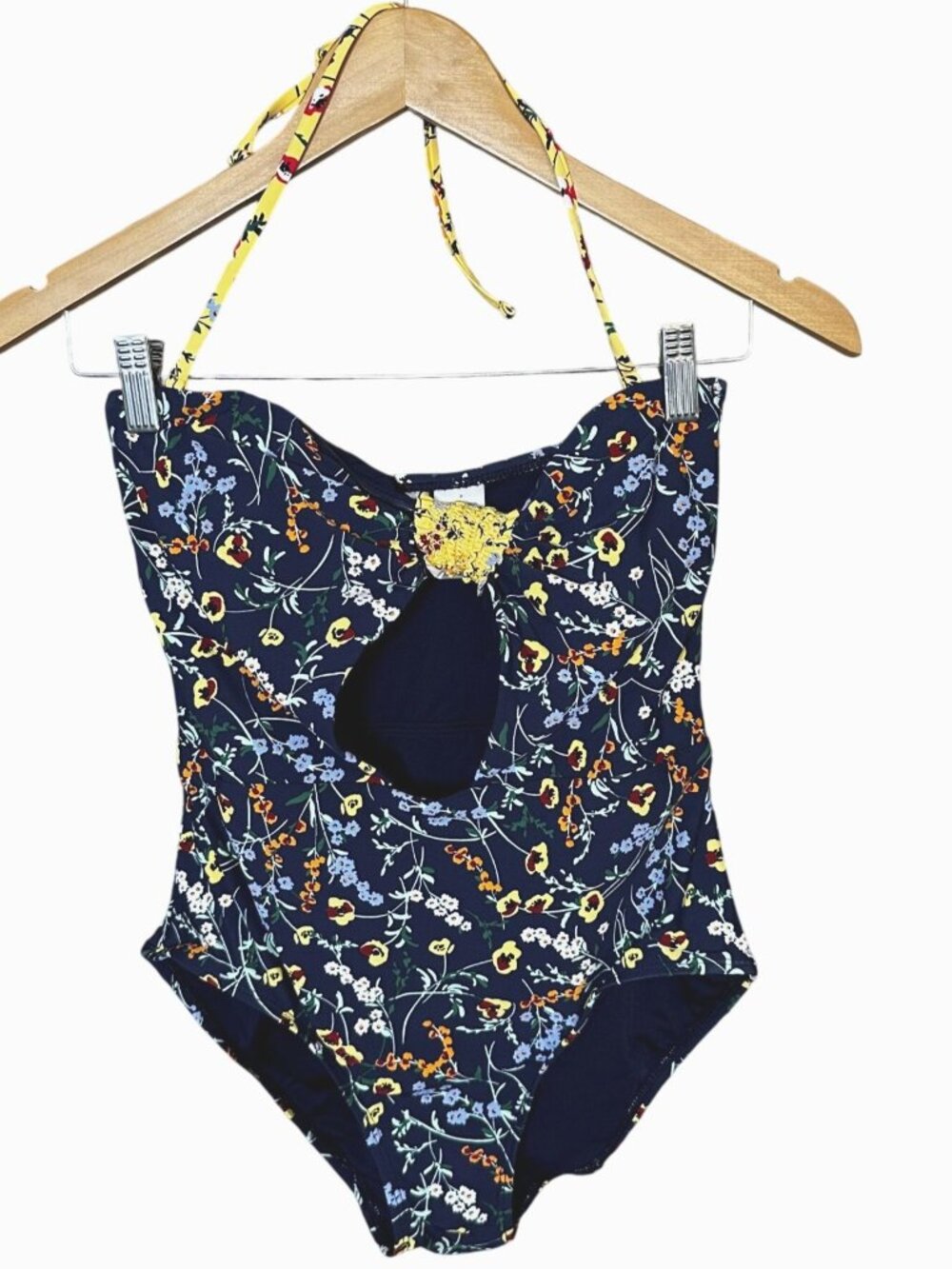 Anne Cole One Piece Swimsuit Size 8 Navy Floral Cut-out Halter Bandeau